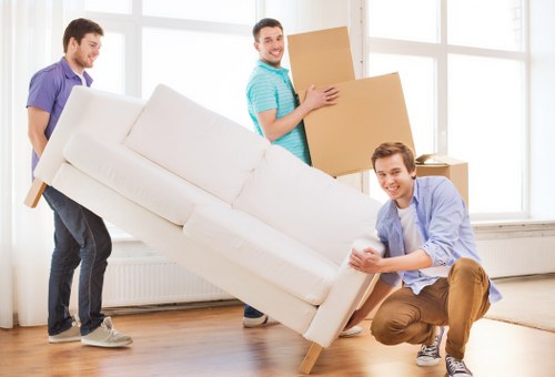 Sustainable moving supplies and sorted recyclables representing greener removals
