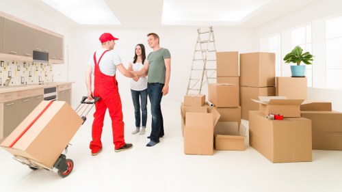 Business equipment and desks prepared for office relocation in Streatham
